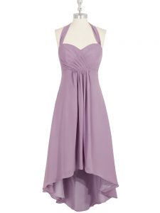 Sumptuous Lilac Zipper Halter Top Ruching Prom Dresses Chiffon Sleeveless