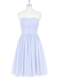 High End Chiffon Strapless Sleeveless Side Zipper Ruching and Pleated in Light Blue