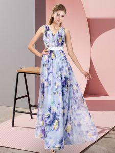 Graceful Multi-color Printed Zipper Prom Gown Sleeveless Floor Length Pattern