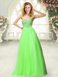 A-line Sweetheart Sleeveless Tulle Floor Length Zipper Beading and Lace Prom Party Dress