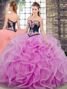 Sexy Sleeveless Sweep Train Embroidery and Ruffles Lace Up Quinceanera Dresses