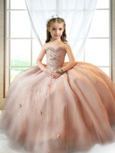 Pink Little Girls Pageant Dress Wedding Party with Beading and Appliques Sweetheart Sleeveless Lace Up