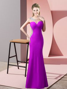 Dynamic Purple Satin Zipper Scoop Sleeveless Floor Length Dress for Prom Sweep Train Beading and Pick Ups