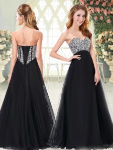 Sophisticated Floor Length A-line Sleeveless Black Lace Up