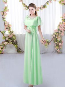Green Zipper Wedding Party Dress Appliques Short Sleeves Floor Length