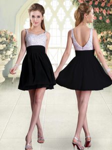 Black Prom and Party with Beading Straps Sleeveless Backless