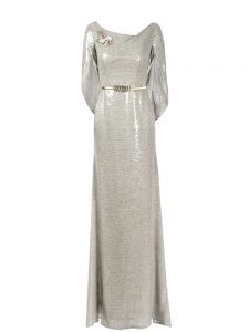 Artistic Grey Zipper Prom Evening Gown Half Sleeves Floor Length Belt