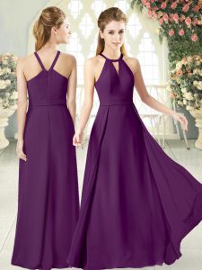 Best Halter Top Sleeveless Prom Party Dress Floor Length Ruching Purple Chiffon