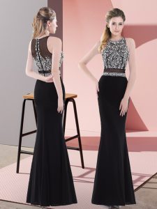 Beading Dress for Prom Black Zipper Sleeveless Floor Length