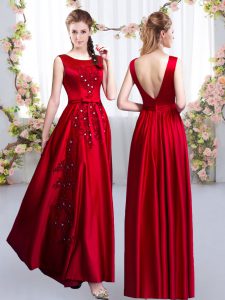 Red Wedding Guest Dresses Prom and Party and Wedding Party with Beading and Appliques Scoop Sleeveless Backless