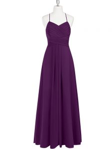Eggplant Purple Straps Zipper Ruching Prom Gown Sleeveless