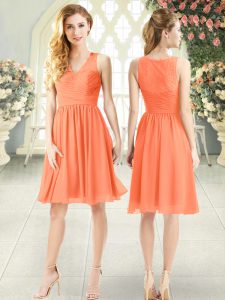 Pretty Knee Length Orange Prom Party Dress V-neck Sleeveless Side Zipper