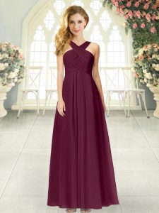 Burgundy Prom and Party with Ruching Straps Sleeveless Zipper