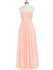 Adorable Pink Empire Ruching Evening Dress Zipper Chiffon Sleeveless Floor Length