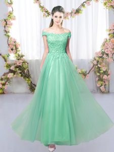 Floor Length Empire Sleeveless Apple Green Bridesmaid Gown Lace Up