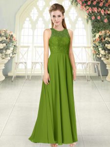 Wonderful Olive Green Empire Lace Prom Evening Gown Backless Chiffon Sleeveless Floor Length