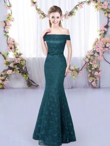 Peacock Green Sleeveless Lace Up Bridesmaid Dress for Prom and Party and Wedding Party