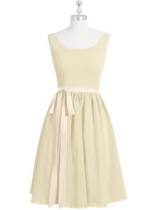 A-line Prom Party Dress Light Yellow Scoop Chiffon Sleeveless Mini Length Zipper