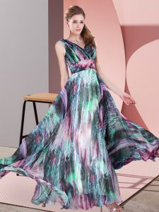 Captivating Multi-color Sleeveless Pattern Floor Length Prom Evening Gown