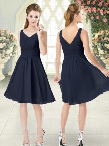 Black Sleeveless Knee Length Ruching Zipper Evening Dress