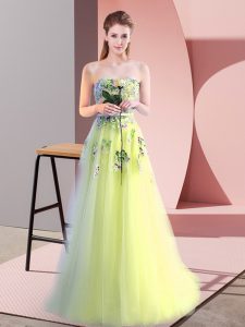 Discount Tulle Sweetheart Sleeveless Lace Up Appliques in Yellow Green