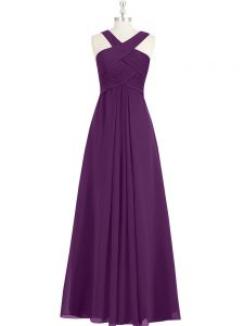 Ruching Homecoming Dress Eggplant Purple Zipper Sleeveless Floor Length