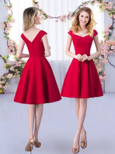 Knee Length A-line Cap Sleeves Red Dama Dress for Quinceanera Zipper