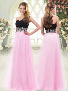 Stunning Floor Length Rose Pink Prom Gown Sweetheart Sleeveless Zipper