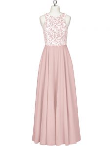 Admirable Pink Chiffon Zipper Homecoming Dress Sleeveless Floor Length Lace and Appliques