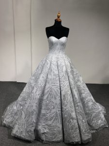 Silver Sleeveless Sequins Floor Length 15 Quinceanera Dress