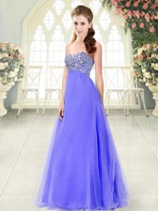 Modest A-line Evening Dress Lavender Sweetheart Tulle Sleeveless Floor Length Lace Up