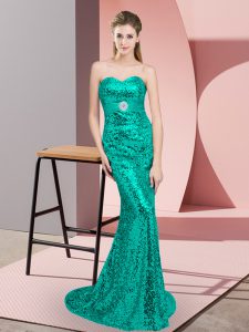 Turquoise Scoop Neckline Beading Prom Dresses Sleeveless Lace Up