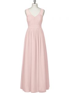 Customized Floor Length Zipper Prom Dress Pink for Prom and Party with Ruching