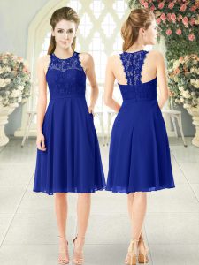 Fabulous Royal Blue Zipper Prom Dress Lace Sleeveless Knee Length