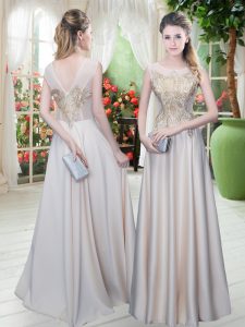 Great Floor Length Zipper Womens Evening Dresses Champagne for Prom and Party with Appliques