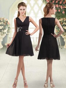 Custom Designed Mini Length Black Prom Dresses V-neck Sleeveless Zipper