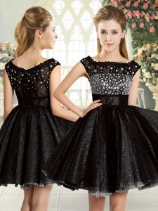 Black Sleeveless Beading Mini Length Evening Dress