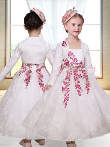 Fashionable Sleeveless Ankle Length Embroidery Zipper Toddler Flower Girl Dress with White