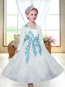 Eye-catching Sleeveless Ankle Length Embroidery Zipper Flower Girl Dresses with White