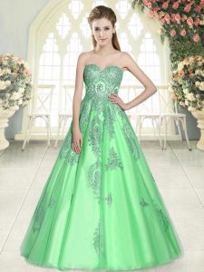 Beauteous Floor Length A-line Sleeveless Green Lace Up