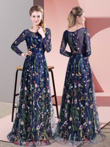 Customized Multi-color Scoop Zipper Pattern Evening Dress Sweep Train Long Sleeves