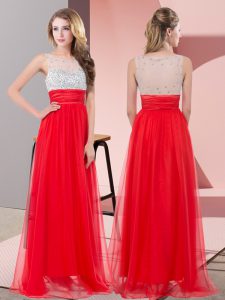 Trendy Sleeveless Floor Length Sequins Side Zipper Prom Dress with Red