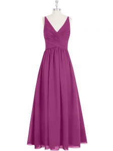 Fuchsia Sleeveless Chiffon Zipper Prom Dresses for Prom and Party and Military Ball