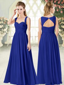 Empire Prom Dresses Royal Blue Straps Chiffon Sleeveless Floor Length Zipper