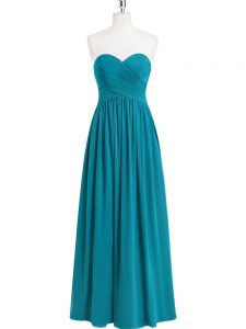 Custom Designed Sleeveless Chiffon Floor Length Zipper Evening Dress in Teal with Ruching