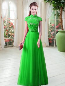 Gorgeous Tulle Cap Sleeves Floor Length Evening Dress and Appliques