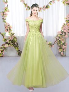 Clearance Yellow Green Lace Up Bridesmaid Dresses Lace Sleeveless Floor Length
