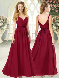 Customized Wine Red V-neck Neckline Ruching Homecoming Dress Sleeveless Backless