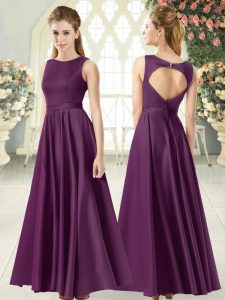 Fashionable Floor Length Backless Prom Dress Purple for Prom and Party with Ruching