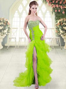 Admirable Mermaid Organza Sweetheart Sleeveless Beading and Ruffled Layers Lace Up Prom Gown Brush Train